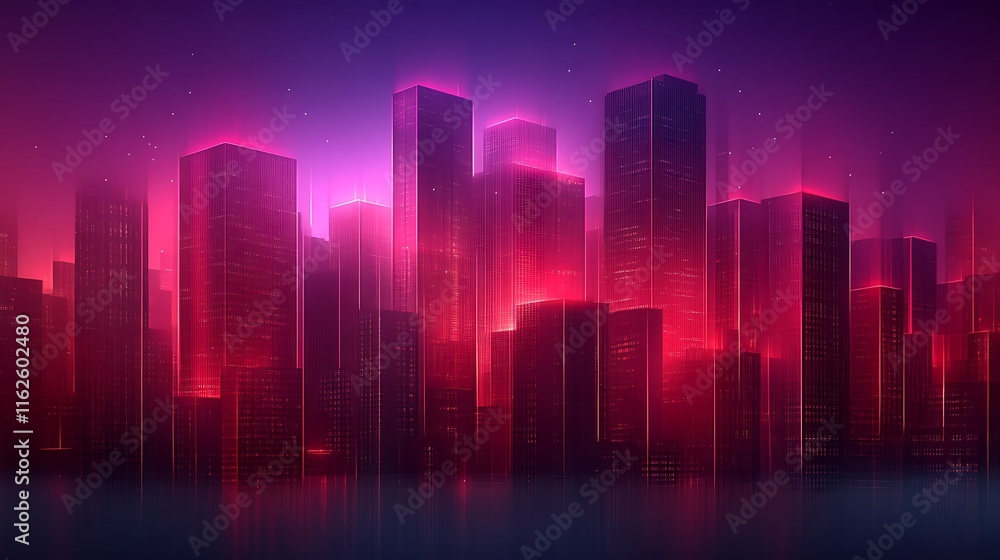 Neon Cityscape at Night Glowing Buildings Neon Cityscape at Night Glowing Buildings
