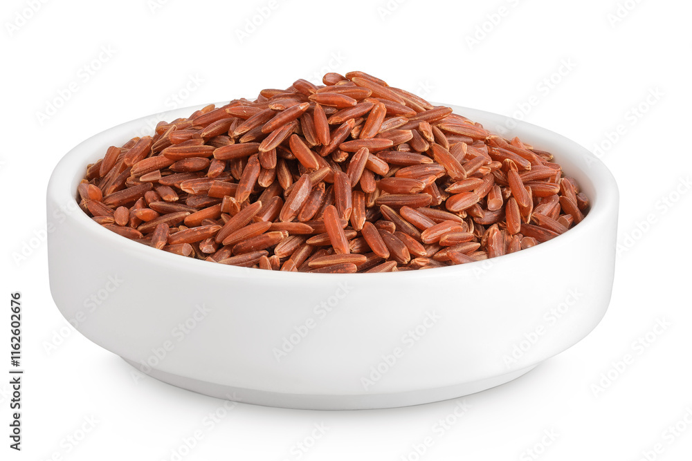 red rice in a ceramic bowl isolated on white background red rice in a ceramic bowl isolated on white background