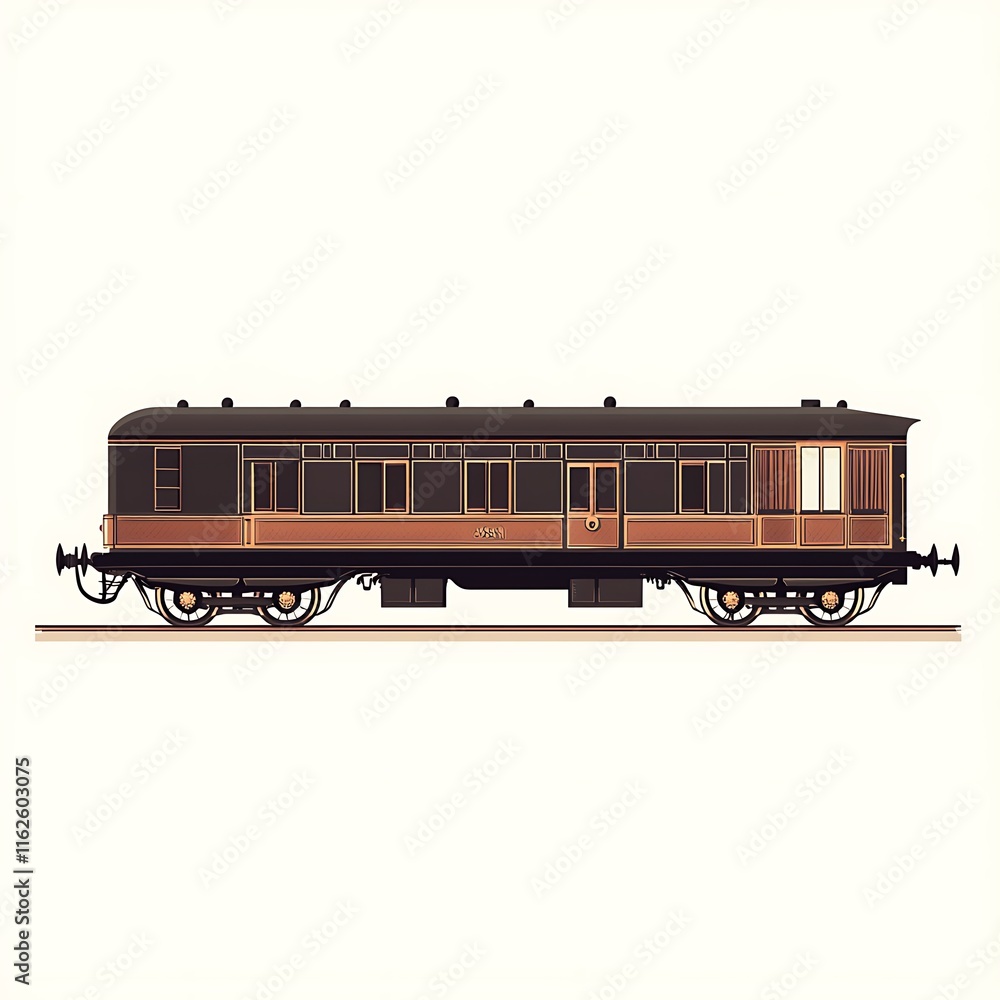 Fototapeta premium Vintage Style Railway Carriage Illustration Side Profile of a Classic Train Car.