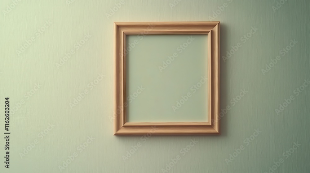 An empty wooden frame mounted on a pastel wall, symbolizing potential and creativity in art and design. An empty wooden frame mounted on a pastel wall, symbolizing potential and creativity in art and design.