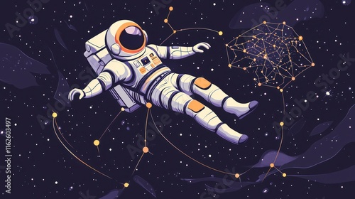 Astronaut Floating in Space Reaching for a Constellation photo