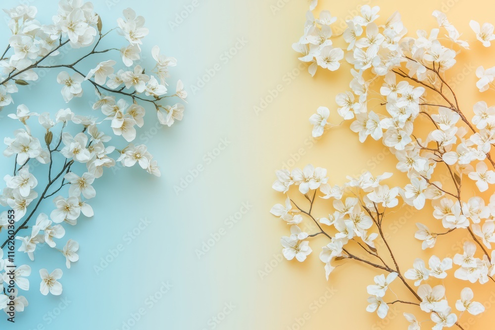 Spring Floral Background with Pale Blue and Yellow Gradient for Seasonal Campaign Design Spring Floral Background with Pale Blue and Yellow Gradient for Seasonal Campaign Design