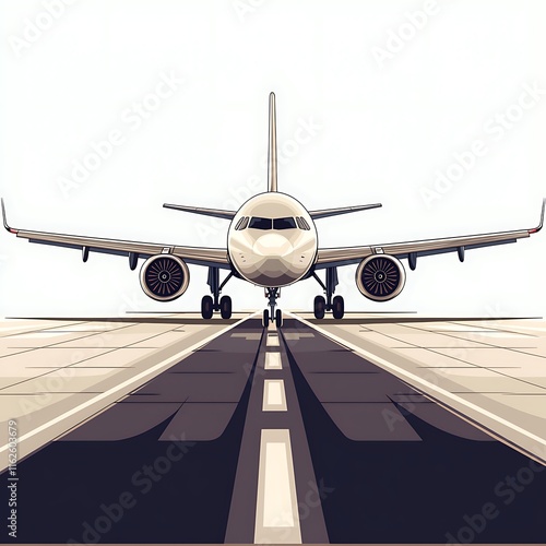 Airplane on Runway Front View of a Passenger Jet Preparing for Takeoff.