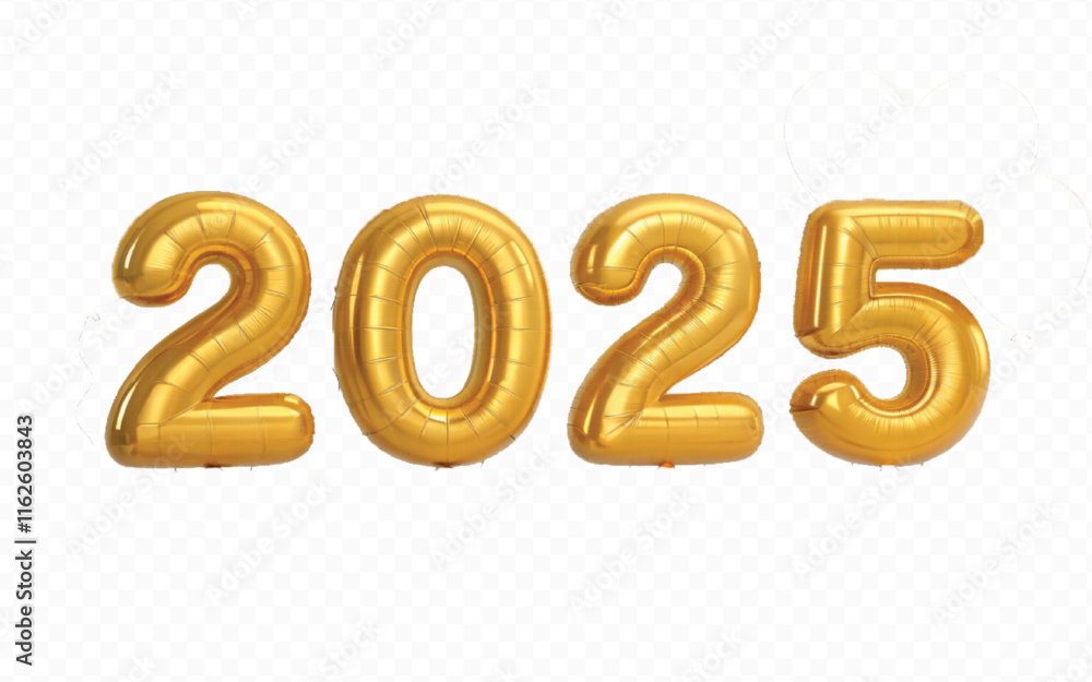 abstract 3d 2025 text made with different golden colour hellium balloons isolated on white background abstract 3d 2025 text made with different golden colour hellium balloons isolated on white background