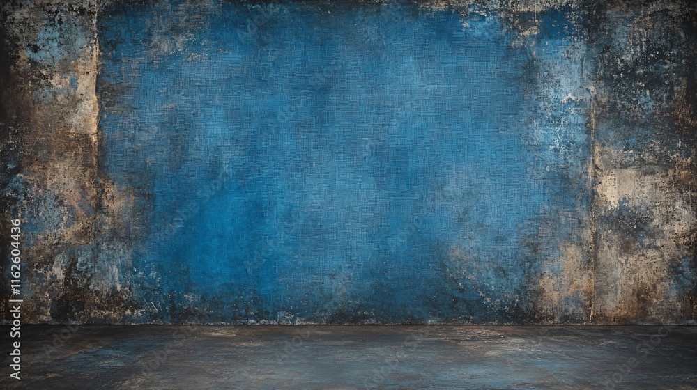 Fototapeta premium Grunge Blue Wall Texture Background Studio Room