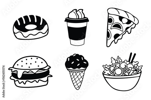 Food flat Line art Icons set, Food Outline Illustration Clipart. set of food black line art bundle