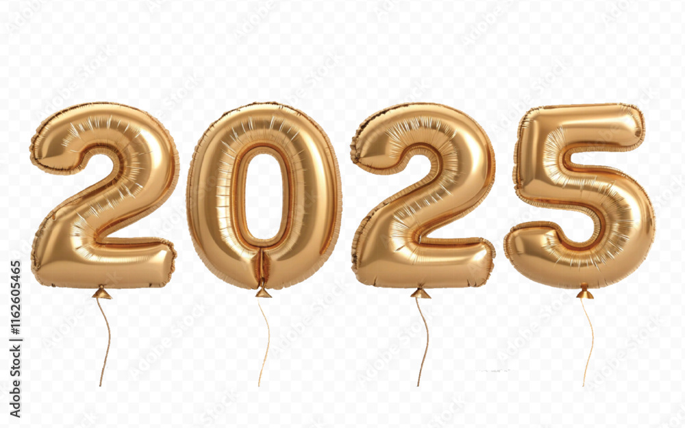 abstract 3d 2025 text made with different golden colour hellium balloons isolated on white background abstract 3d 2025 text made with different golden colour hellium balloons isolated on white background