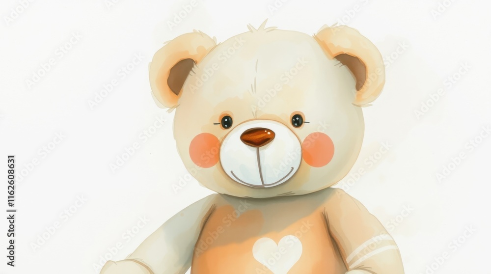 Fototapeta premium Cute teddy bear illustration with heart detail and pastel colors