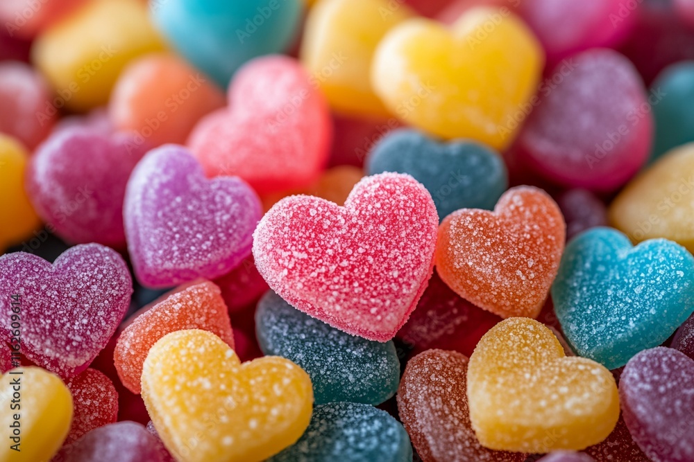 Bunch of colorful jelly hearts are piled on top of each other. The hearts are of different colors Bunch of colorful jelly hearts are piled on top of each other. The hearts are of different colors