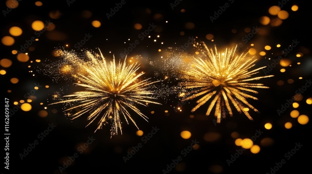 Fototapeta premium Stunning Gold Fireworks Display with Sparkling Bokeh Effects