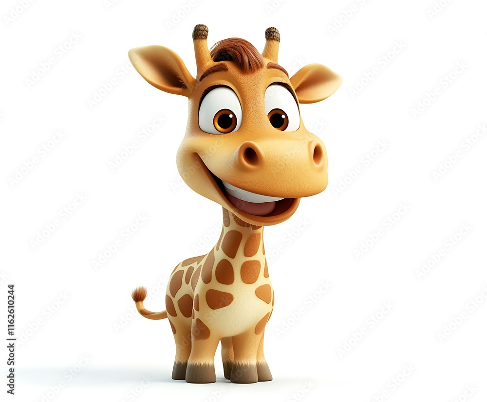 Adorable cartoon baby giraffe, happy expression, isolated on white background. Adorable cartoon baby giraffe, happy expression, isolated on white background.