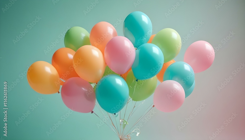 Globos de colores sobre un fondo turquesa Globos de colores sobre un fondo turquesa