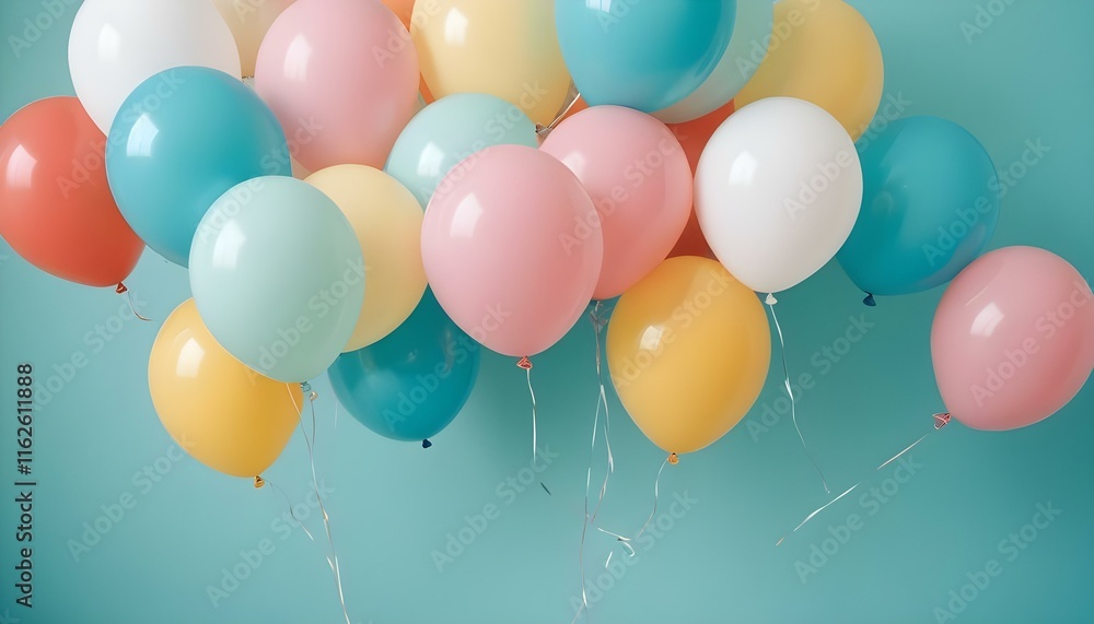 Globos de colores sobre un fondo turquesa Globos de colores sobre un fondo turquesa