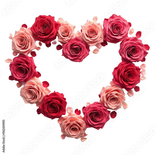 Floral Heart Made of Roses and Petals Isolated on a White Background