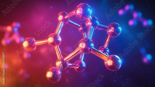 3D physics-inspired molecular structure featuring interconnected particles and vibrant light on a futuristic background  photo