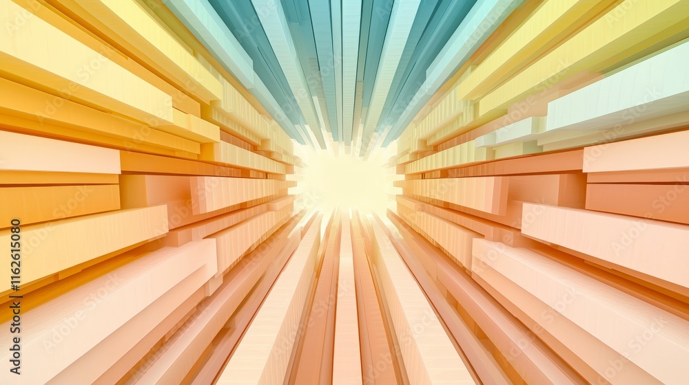 Fototapeta premium Abstract Burst of Light Shining Through Colorful Vertical Stripes in Modern Digital Art