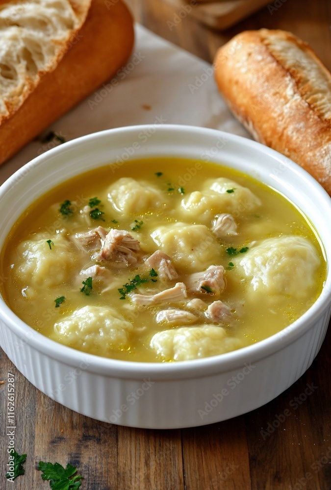 Delicious Chicken and Dumplings Soup in Bowl Delicious Chicken and Dumplings Soup in Bowl