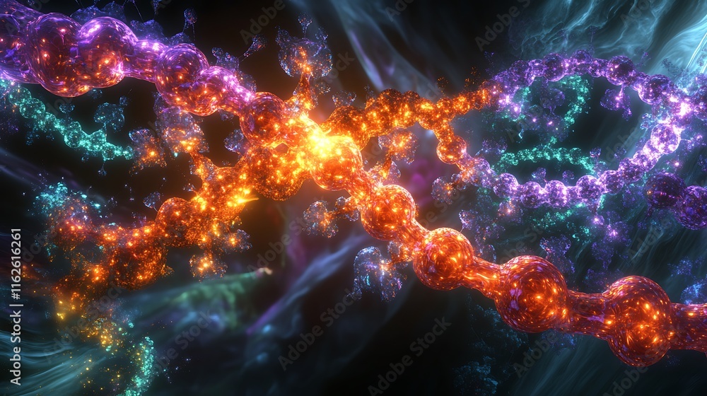 Abstract molecular design with glowing connections and vibrant particles, emphasizing advanced science Abstract molecular design with glowing connections and vibrant particles, emphasizing advanced science