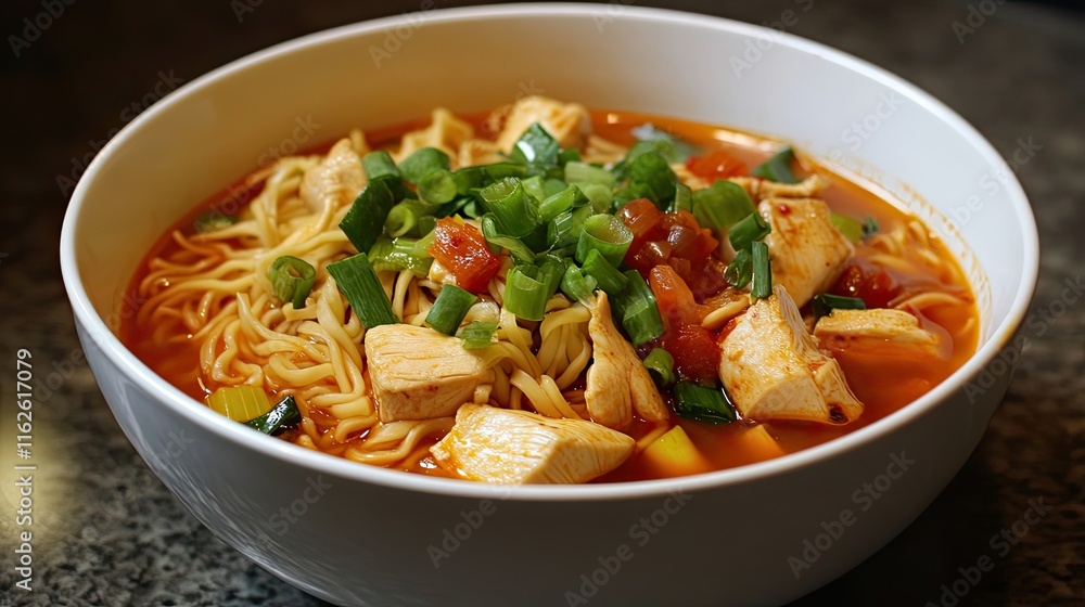 Delicious Chicken Noodle Soup with Tomatoes and Green Onions Delicious Chicken Noodle Soup with Tomatoes and Green Onions