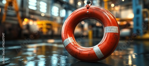 Lifebuoy for work safety at water. Generative AI technology.	
