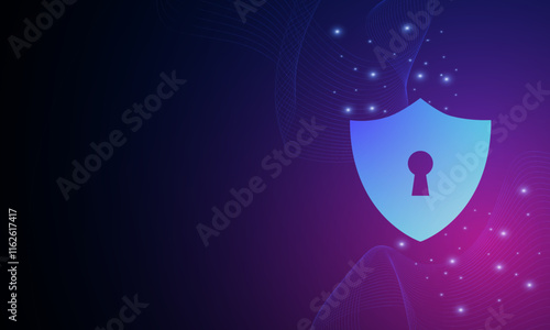 Cyber security technology concept , Shield With Keyhole icon with world map background , personal data , vector illustration.	
