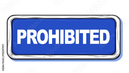 Prohibited title. Illustration of a striking blue label with bold 