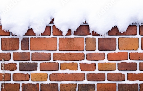 Winter Brick Wall Snow Texture Background: Icy Brickwork photo