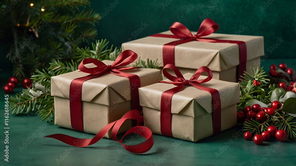 Beautifully wrapped New Year's gifts stacked together, featuring colorful paper, shimmering bows, and festive tags. Beautifully wrapped New Year's gifts stacked together, featuring colorful paper, shimmering bows, and festive tags.