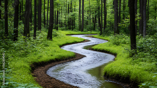 A winding stream flows through a lush green forest. This image is part of a larger set within a website's submission form.

 photo