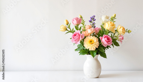 Wallpaper Mural Colorful flower arrangement in white vase against plain background, International Women's Day March 8	 Torontodigital.ca