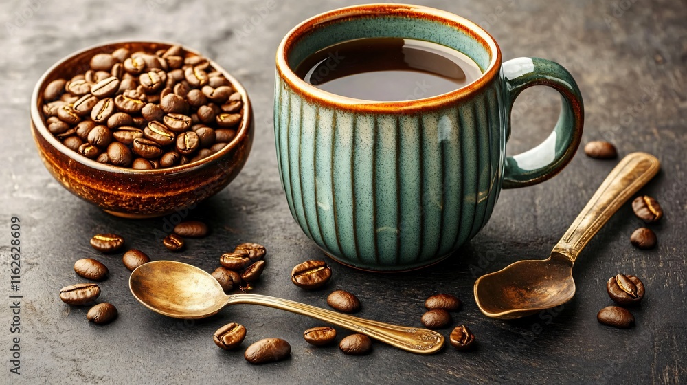 Fototapeta premium Aromatic Coffee Cup Beans Still Life Photography