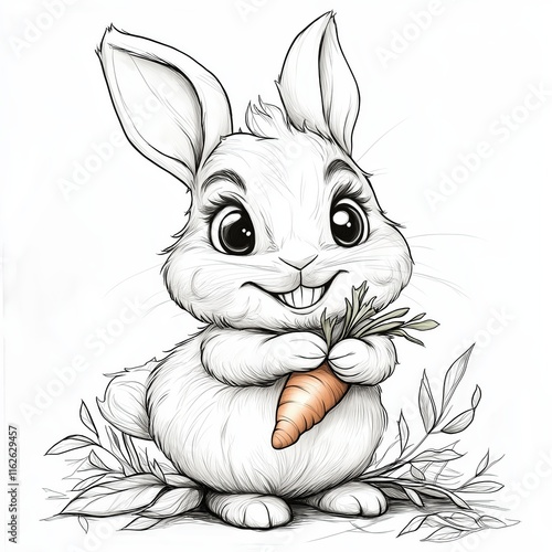 Hand-Drawn Sketch of Rabbit with Carrot on White Background