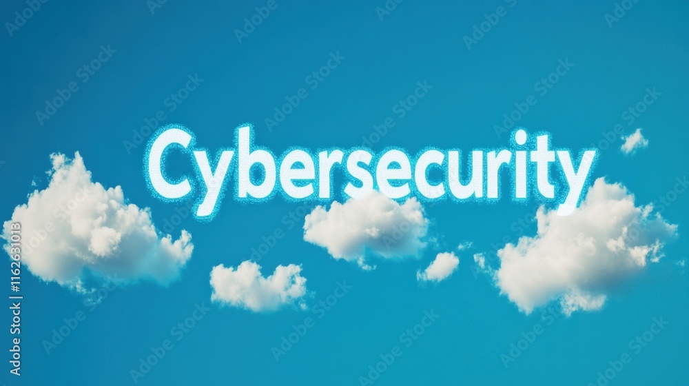 Cybersecurity concept with cloud formations on bright blue sky for digital security awareness Cybersecurity concept with cloud formations on bright blue sky for digital security awareness