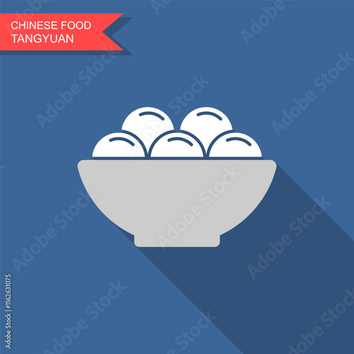 Rice Balls Tangyuan Design Chinese New Year Icon. Flat icon with long shadow