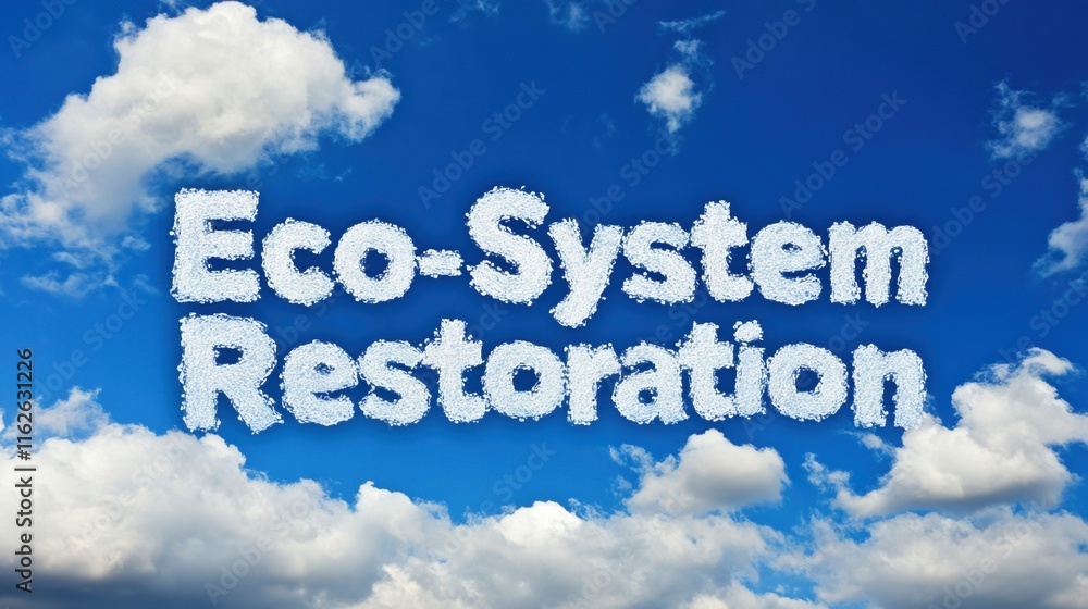 Eco system restoration concept with cloud text in blue sky Eco system restoration concept with cloud text in blue sky