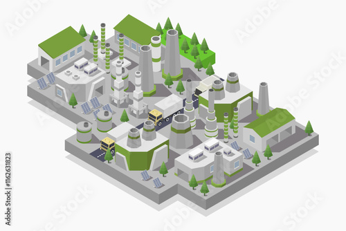 Eco future industrial revolution factory isometric