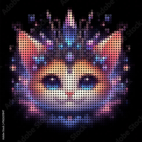 Vector cute colorful cat pattern, princess cat style, gradient color on black background vector art with AI-generated design.eps