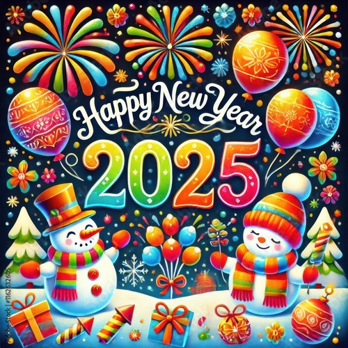 new year card with fireworks  content created with generative AI software.