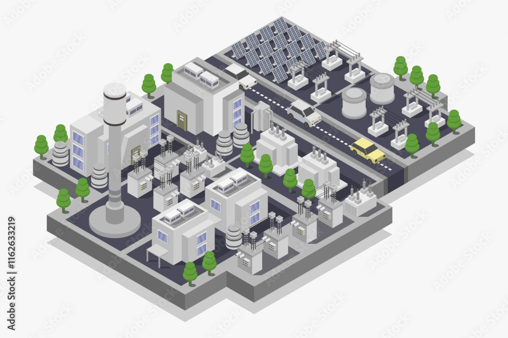 Solar thermal power plant station isometric Solar thermal power plant station isometric