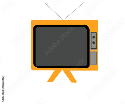 Illustration design of orange old-fashioned television with antenna