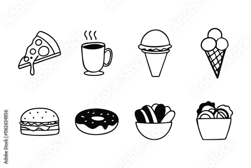 Food flat Line art Icons set, Food Outline Illustration Clipart. set of food black line art bundle