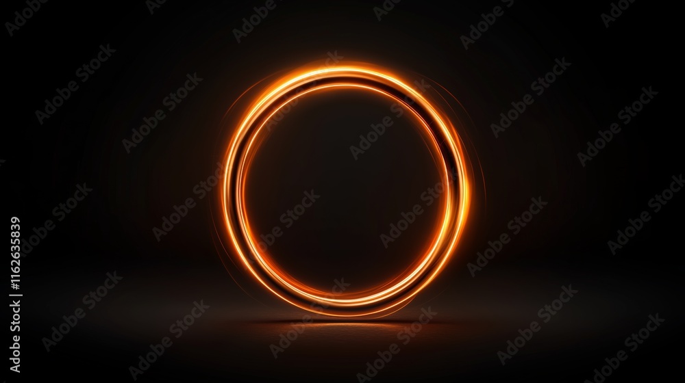 A glowing neon ring shines brightly against a black backdrop, capturing attention A glowing neon ring shines brightly against a black backdrop, capturing attention