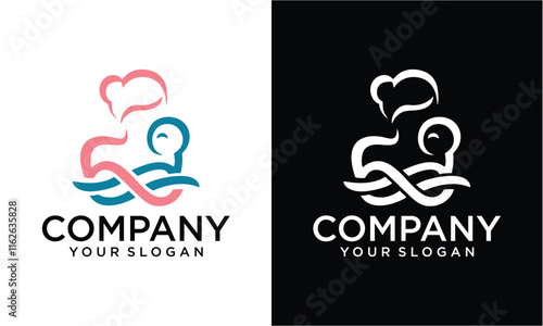 Creative Mother and baby logo. Mom holding her child in her arms