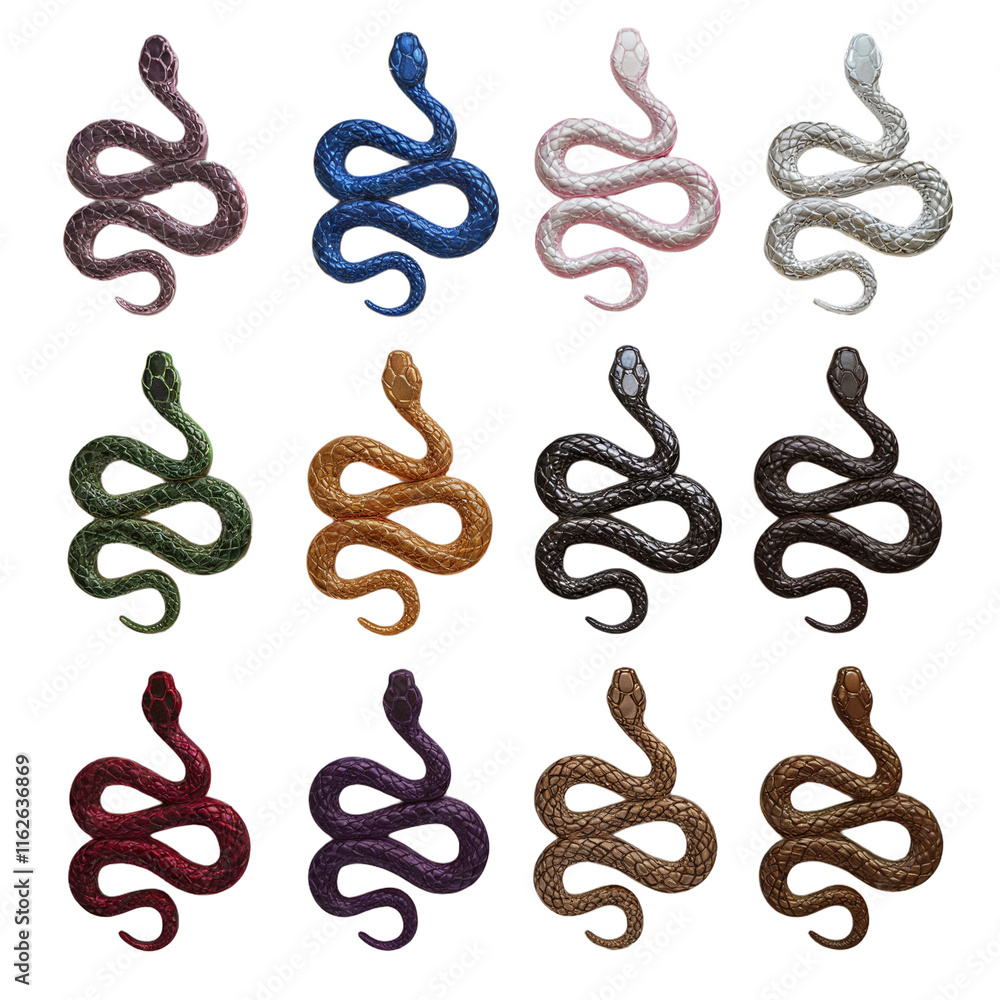 Obraz premium Set of Snake Silhouettes assorted colors transparent background clipart element graphic art design