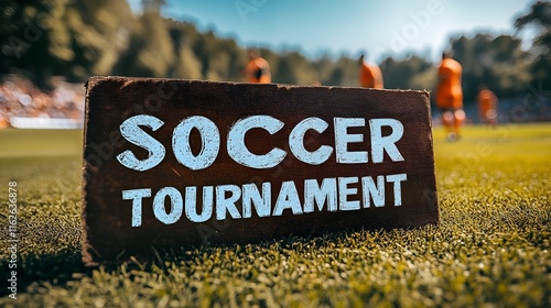 Sign that reads “SOCCER TOURNAMENT”. - football - contest - match - little league - juniors - ymca - kick - promotion - advertisement - social media photo