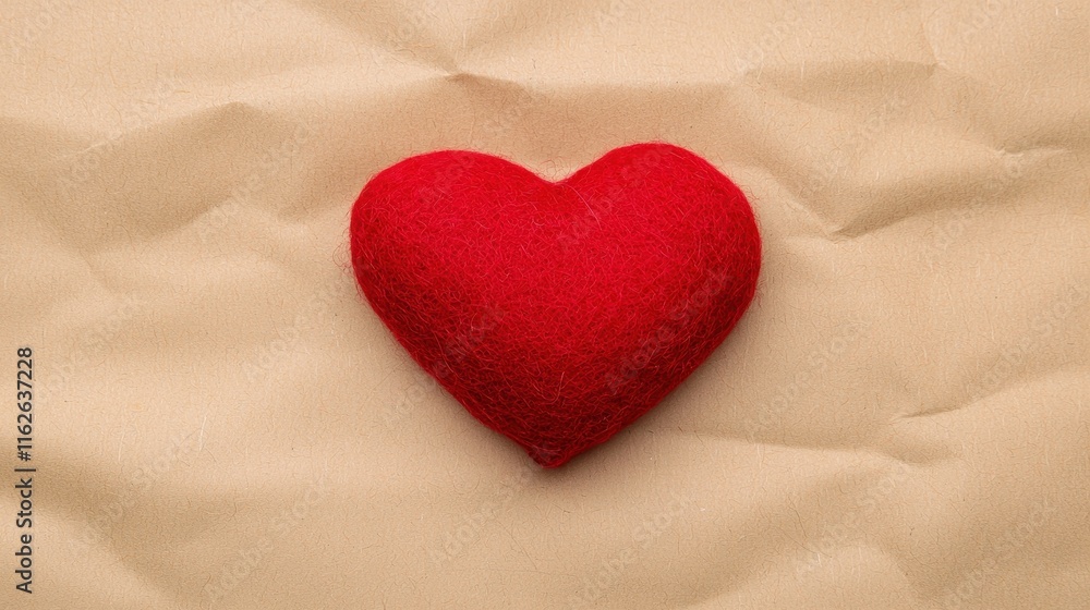 Red Felt Heart with Textured Background for Love Theme Concepts