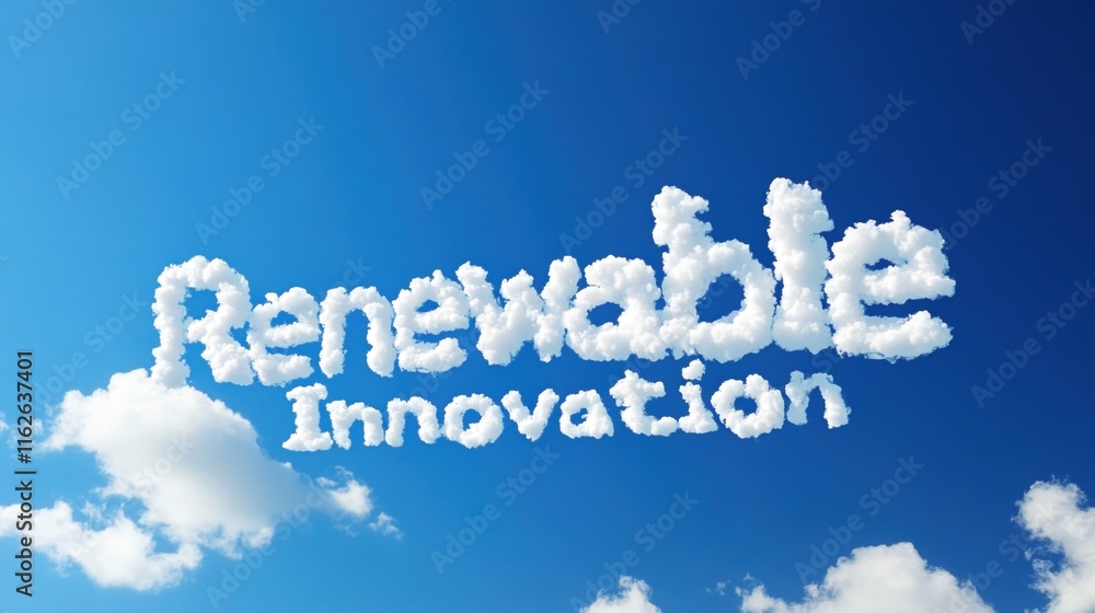 Fototapeta premium Renewable innovation concept with cloud text on blue sky for environmental design