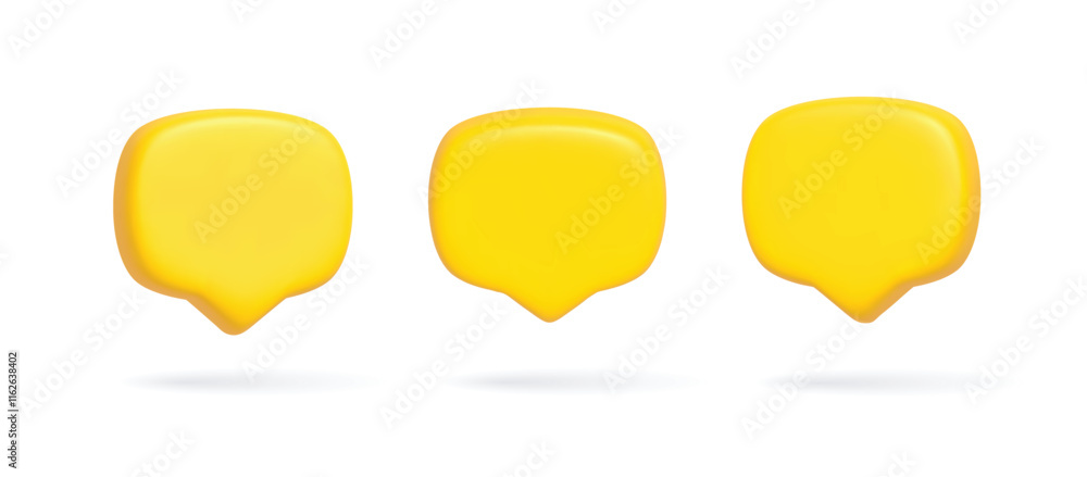 Render 3D illustration of Yellow speech bubble. Mate speech bubble high quality vector. Symbol or emblem for speak bubble text, chatting box, message box outline cartoon. Vector illustration Render 3D illustration of Yellow speech bubble. Mate speech bubble high quality vector. Symbol or emblem for speak bubble text, chatting box, message box outline cartoon. Vector illustration