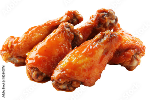 Spicy buffalo sauce coated chicken wings on transparent background png image for culinary creativity photo