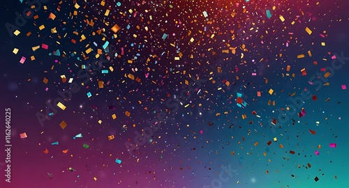 Colorful glitter and confetti on a bright gradient background. New Year's Eve event posters, party invitations, pop art